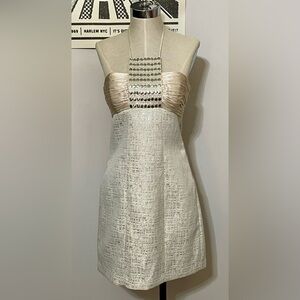 Brand New Laundry by Shelli Segal Cream Halter Dress w/ Beautiful Details Size 8